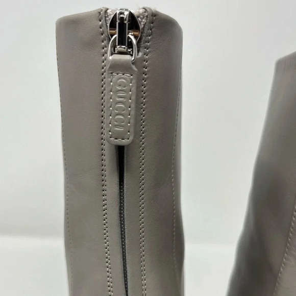 Gucci Leather Twiggy Horse-bit mid calf Boot high heel storm Grey size 37.5 - Picture 7 of 12